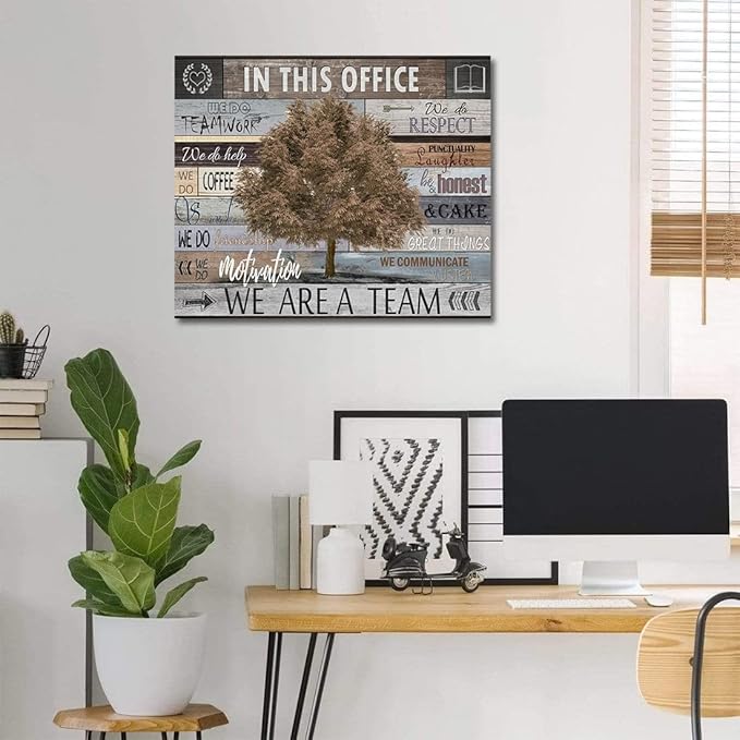Vintage Office Artwork Wall Decor In This Office Motivational Posters Brown Maple Tree Picture Print on Canvas Inspiring Wall Art for Home School Decoration Framed Inspirational Gifts 20x24inch