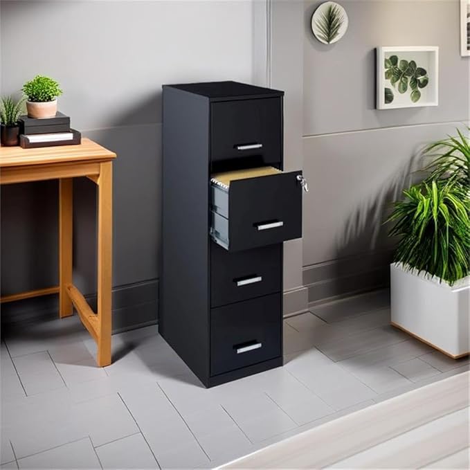 Scranton & Co 18" Deep 4 Drawer Metal Filing Cabinet, Black Finish, Pre-Assembled, Vertical File Cabinet for Letter-Size Documents, Cam Lock Security, Durable Steel Office Storage Solution