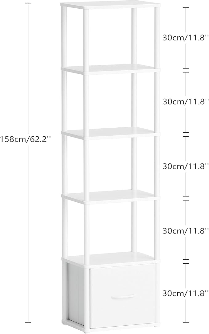 6-Tier Bookshelf Organizer, Narrow Bookcase,Tall Skinny Bookshelves, Standing Ladder Shelf with Drawer, Small Book Shelf with Storage for Living Room, Bedroom, Office, Study White HBC505W