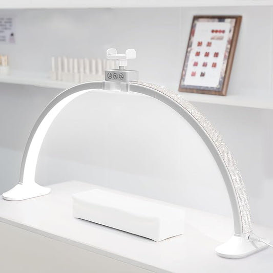 KEDAO Nail Light for Desk,Half Moon Light LED for Tech Nail Desk Lamp with Phone Stand Foldable Adjustable Dimmable Half Moon Lamp for Lash Beauty Tattoos Crafts