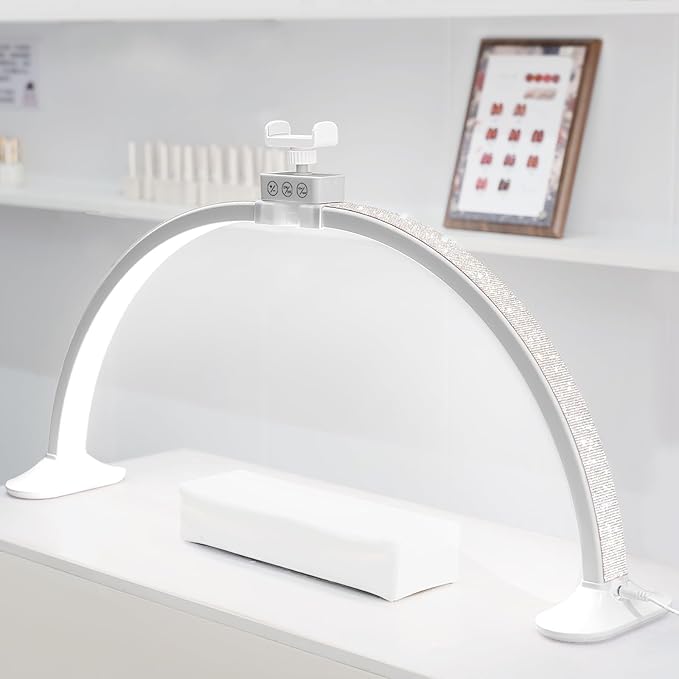 KEDAO Nail Light for Desk,Half Moon Light LED for Tech Nail Desk Lamp with Phone Stand Foldable Adjustable Dimmable Half Moon Lamp for Lash Beauty Tattoos Crafts