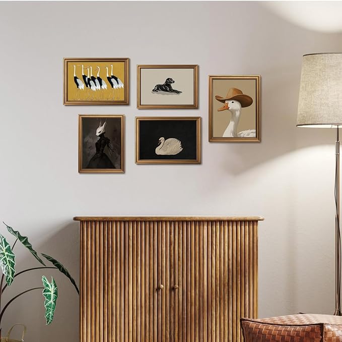 Gold Framed Wall Art Vintage Canvas Wall Art Seven Cranes Animals Artwork Artwork Prints Picture for Living Room Bedroom Farmhouse Bathroom Office Decor, 12x16