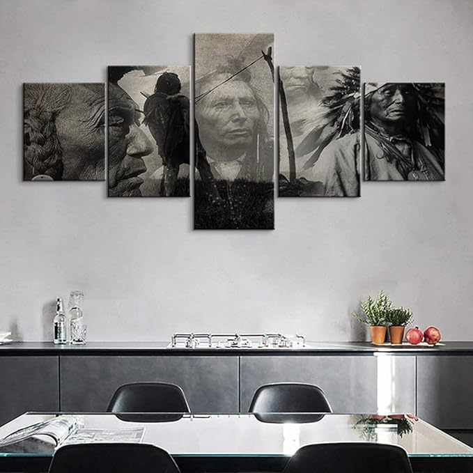 5 Native American Chiefs Posters - Framed, Ready to Hang for Bedroom Decor (50''W x 24''H)