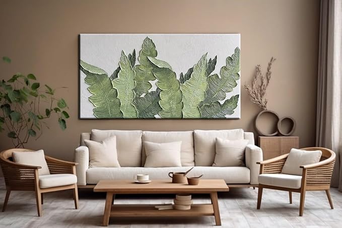 YaSheng Art- Large Canvas Wall Art Oil Paintings ,Hand Painted 3D Textured Wall Art Green Large leaf plant Artwork paintings ,Modern Minimalist Abstract Wall Art Painting, Wall Art for living room Bedroom Office Wall Deco Home, Framed Wall Art Pictures...