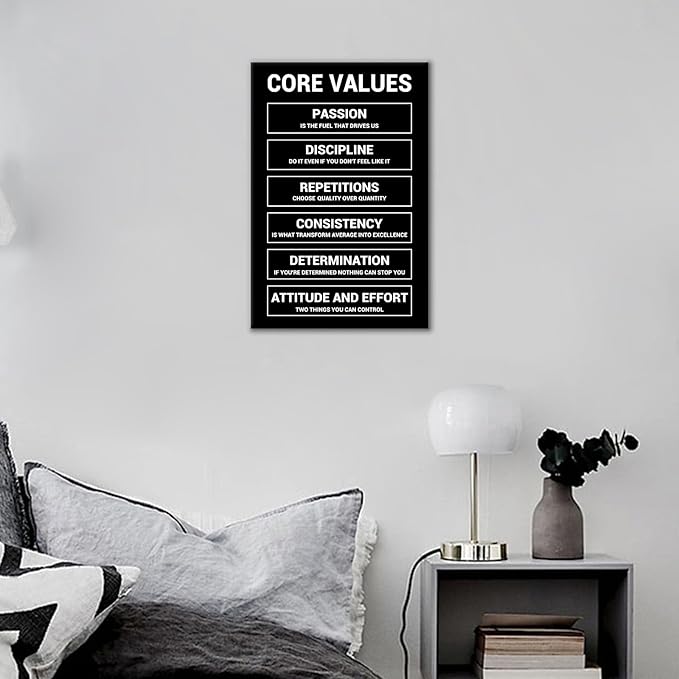 DINGFUN Motivational Canvas Wall Art Core Values Inspirational Poster Inspiring Prints Positive Quotes Picture Painting Artwork for Modern Home Decor Bedroom Gym Office Ready to Hang [12''Wx 18''H]