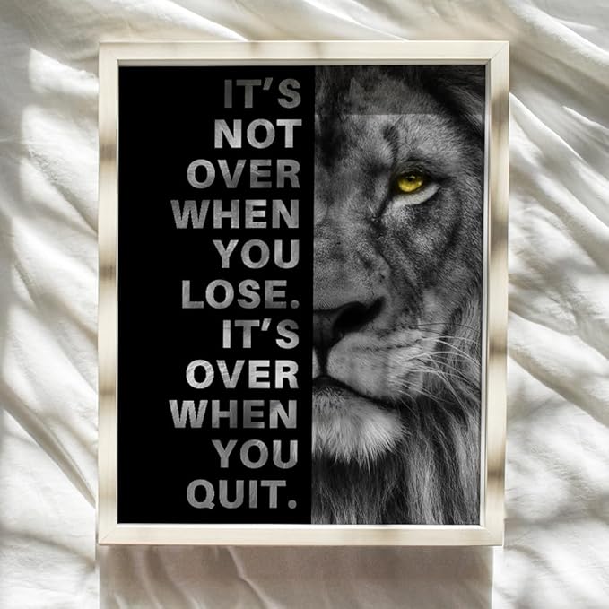 Office Wall Art For Men 11x14 - Inspirational Wall Decor - Motivational quote - positive affirmation Wall Art - Gym Motivation Poster - Man cave Wall Decorations - Lion Print - LARGE Unframed