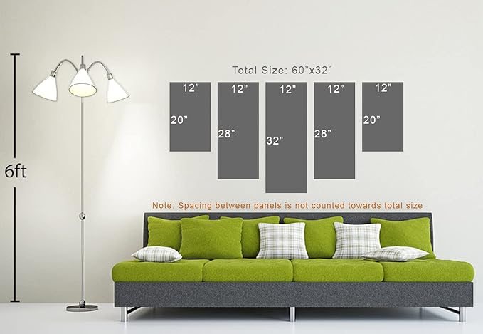 60 x 32 TOTAL - Landsape of lines Wall Art Canvas Geometric Print modern minimalis - 5 Panel Waterfall Split