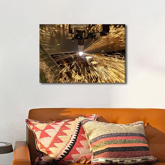TUMOVO Plasma Cutting Wall Decor Industry Machine Pictures 1 Panels Wall Art Canvas Prints Bedroom Wall Decor Canvas Art Paintings Decor Canvas Frame Artwork for Home Walls Ready to Hang, 12" x18"
