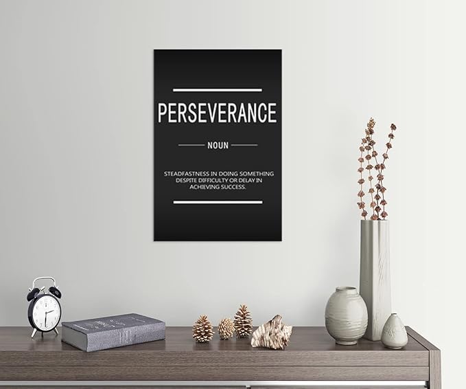Motivational Office Canvas Wall Art Inspirational Positive Entrepreneur Quotes Perseverance Noun Painting Poster Print Artwork School Living room Wall Decor Framed Ready to Hang[12" W X 18" H]