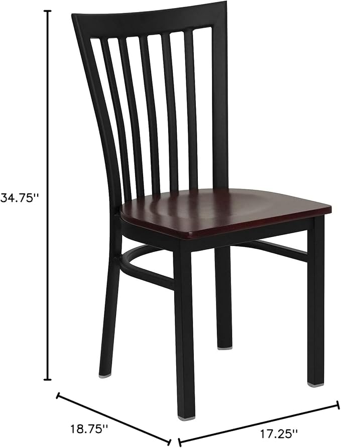 Flash Furniture HERCULES Series Black School House Back Metal Restaurant Chair - Mahogany Wood Seat