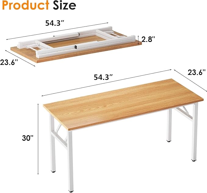 Need Office Computer Desk - 54.3L Sturdy and Heavy Duty Folding Laptop Table,Writing Table/Home Office Desk/Sewing Table,No Assembly Required (Rustic Brown & Black Frame)