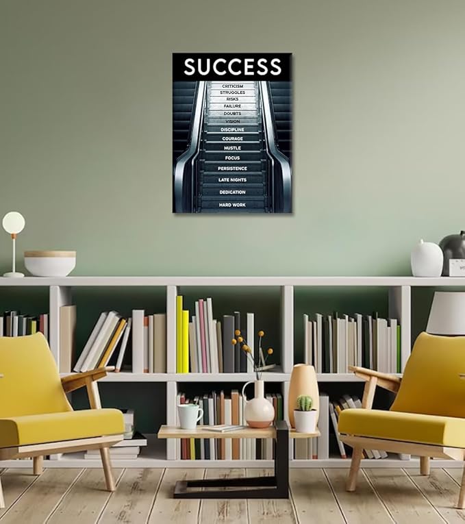 Abstract Creative Inspirational Framed Posters Success Factors Successful Stair Giclee Canvas Paintings Ladder to Success Motivational Artwork for Classroom Library Framed Ready to Hang-18x24 inches