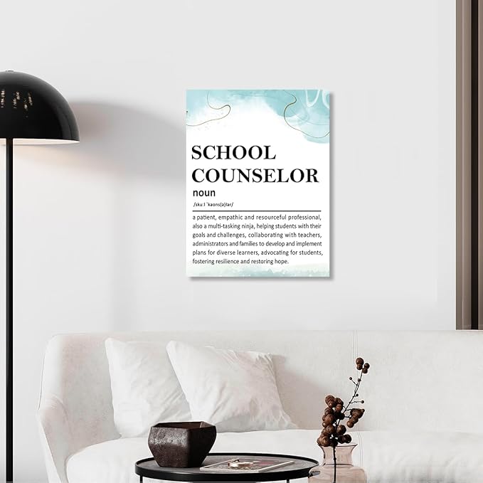 Gwisml School Counselor Definition Wall Art,Motivational Canvas Frame Paintings For Office Therapy Home Workplace Wall Decor,Gifts For Mentor Teacher Leader