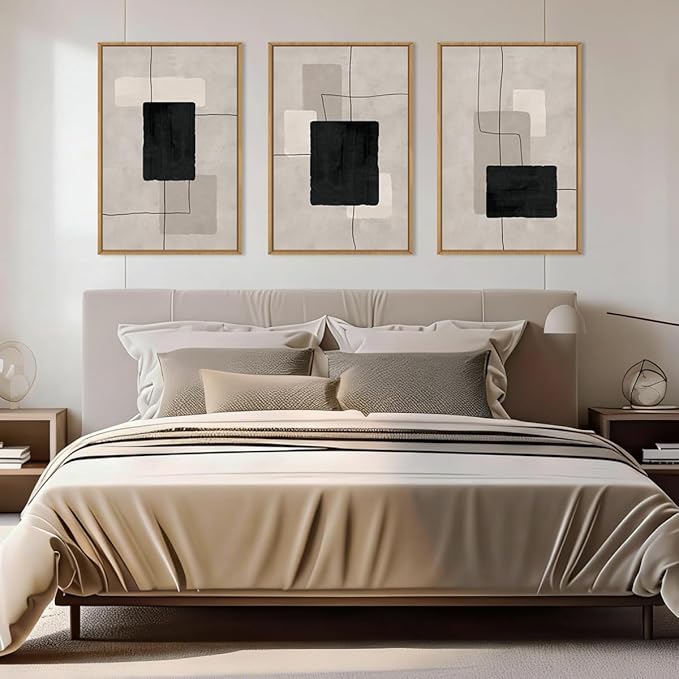 ANHUIB Modern Abstract Wall Art Canvas,Neutral Abstract Wall Art Framed,Contemporary Minimalist Prints,Geometric Line Artwork,3 Piece 16 * 24IN Mid Century Painting for Living Room Bedroom Office