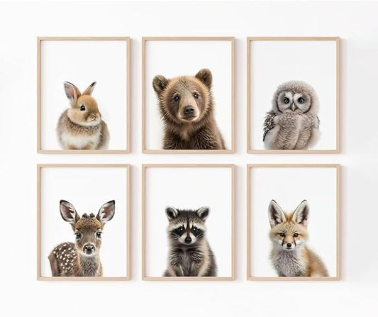 Nursery Animal Wall Art Pictures Baby Safari Canvas Wall Decor Jungle Woodland Wall Art Cute Animal Prints Paintings Nursery Kids Posters for Boys Girls Room Bedroom 12x16 Inch Unframed Set of 6