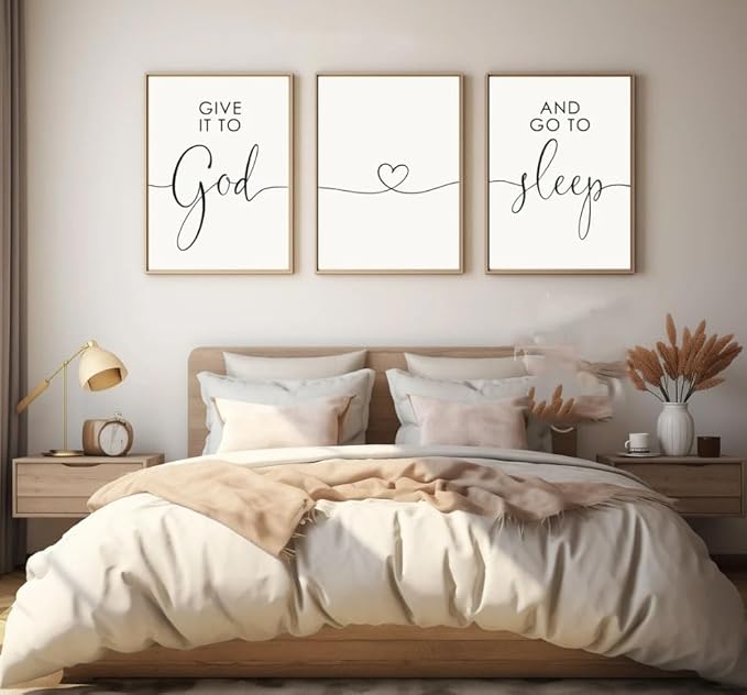 Minimalist Wall Art Canvas 3 Pieces Give it to God and Go to Sleep Poster Prints Painting Modular Pictures Artwork for Home Bedroom with Inner Frame