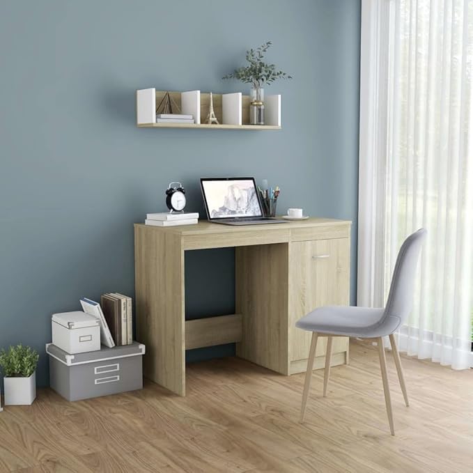 Modern Writing Computer Desk, Home Office Desk Writing Study Table PC Desk Workstation for Bedroom, Sonoma Oak 39.4"x19.7"x29.9" Engineered Wood(J)