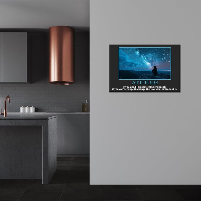 UZMKM - Inspirational Canvas Wall Art, ATTITUDE Mindset Quotes Waman Watch Star Picture Prints, Success Framed Company Poster, Positive Quotes Wall Painting for Home Office Workplace 28x40 Inch