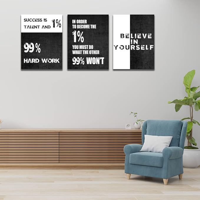 Motivational Canvas Wall Art Entrepreneur Office Wall Decor Inspirational Poster Print Black Canvas Wall Painting Picture Hustle Home Decoration Framed Artwork Ready to Hang 24inch x36inch x3pieces