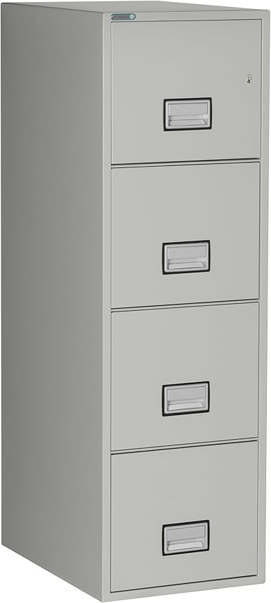 25 inch 4-Drawer Vertical Fireproof File Cabinet – Letter Size Filing – Key Lock – Water Resistant Seal – Fire and Impact Rated – Light Gray Finish – Model LTR4W25LG