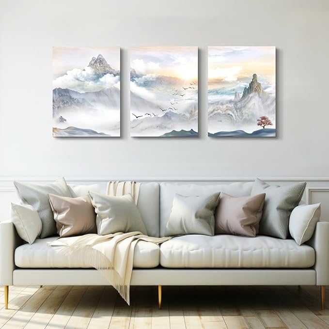 Lapremoly Large size Canvas Wall Art For Living Room Wall Decor For Bedroom Kitchen 3 Piece Abstract Mountain Landscape Painting Artwork Framed Canvas Prints Modern Office Pictures Home Walls Decor