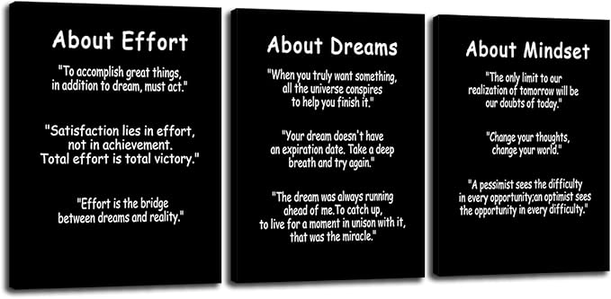 About Dreams Effort and Mindset Inspirational Quotes Wall Art Painting Modern Artwork Printed Canvas Poster Motivational Wall Decor for Home Living Room Gym Framed Ready to Hang [36''Wx 16''H]