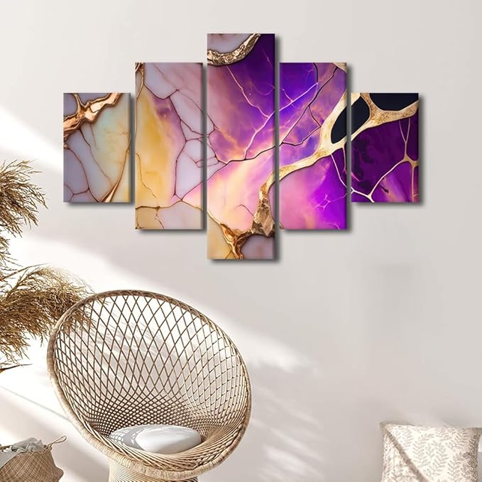 Canvas Wall Art Decor Modern Living Room Wall Art 5 Panel Abstract Canvas Wall Art Universe Color Poster Prints on Canvas for Men Lady Wall Art Stretched and Framed Ready to Hang 60x40 in