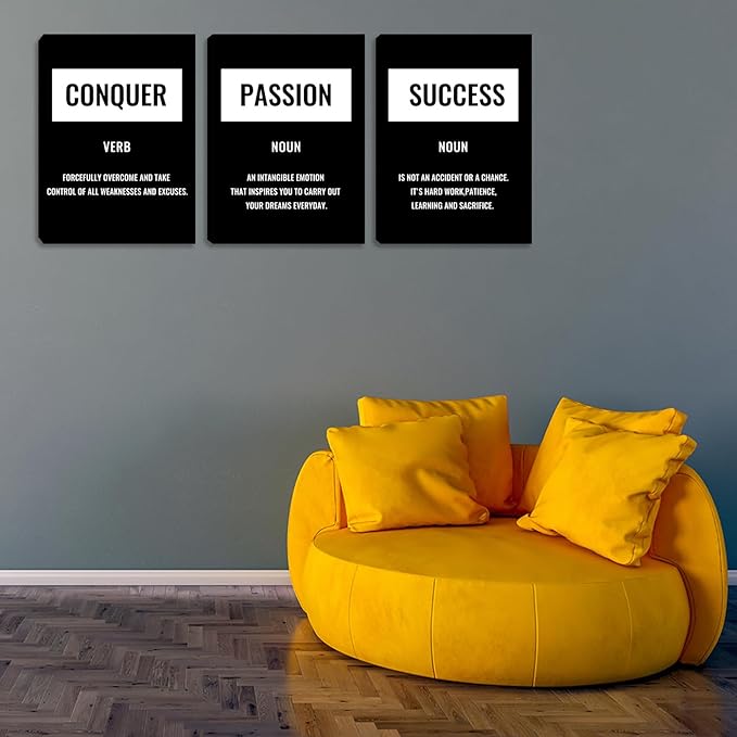Large Motivational Success Wall Art Inspiring Canvas Wall Art for Bedroom 3 Piece Black Inspirational Modern Painting Wall Decor Pictures Poster Prints Bedroom Living Room Office Decor (72" Wx36 H)