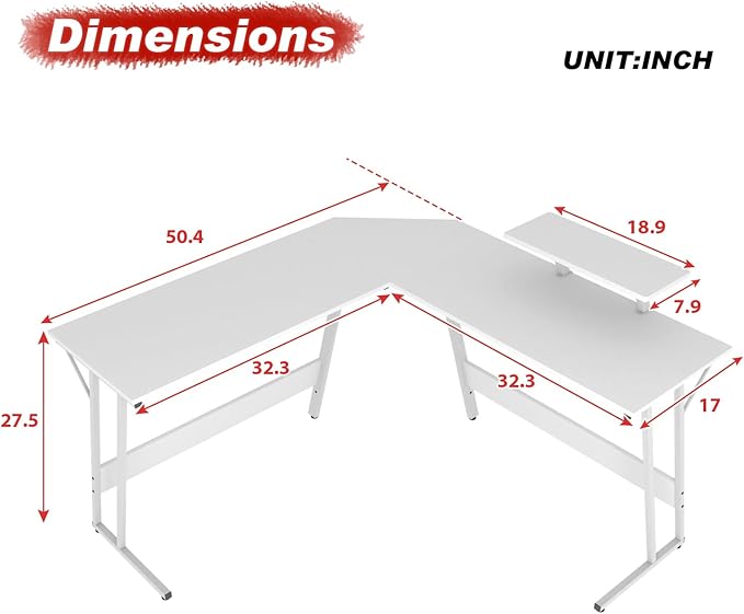 PayLessHere L Shaped Desk Corner Gaming Desk Computer Desk with Large Desktop Studying and Working and Gaming for Home and Work Place,White