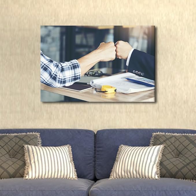 Wall Art For Office Business Partners Provide Fist Collision Pictures After Completing The Transaction Pictures 1 Panel Inspirational Wall Art Positive Modern Decor Poster Canvas Print (16"Wx24"H)
