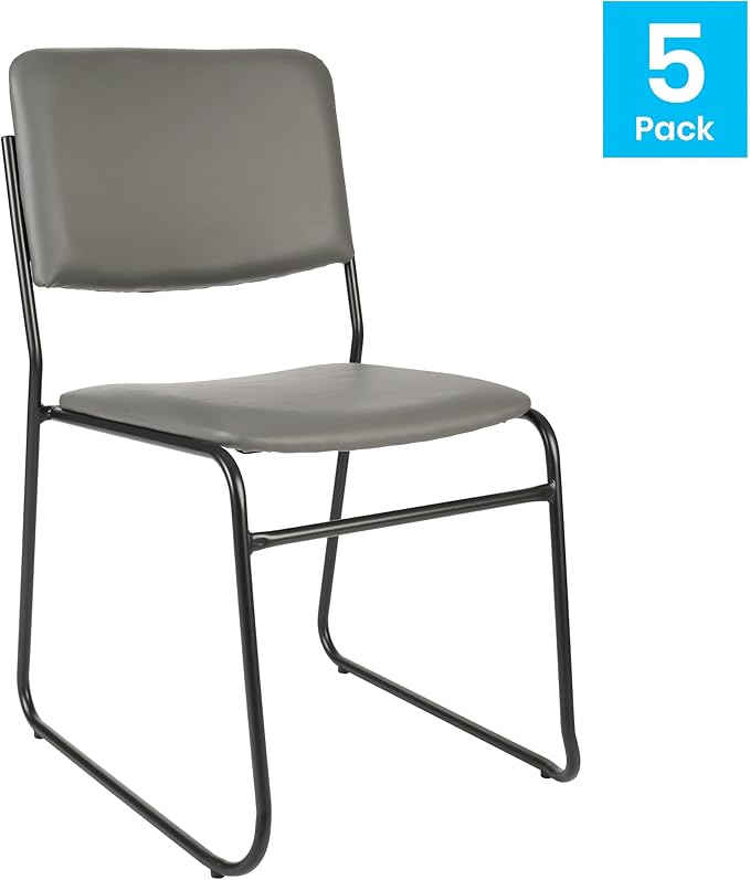 Flash Furniture Hercules Series High Density Vinyl Stacking Chairs for Waiting Rooms and Offices, Lobby Chairs with Padded Seats and Frames, Set of 5, Gray