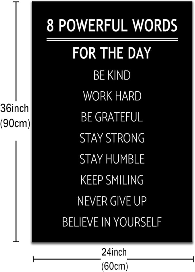 DINGFUN 8 Powerful Words Motivational Gym Poster Canvas Wall Art Inspirational Quotes Office Wall Decor Picture Painting Artwork for Living Room Office Gym Wall Decoration Ready to Hang [24''Wx36''H]