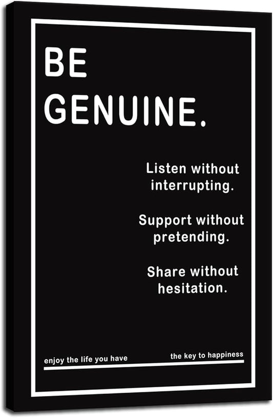 Motivational Wall Art Office Decor Be Genuine Inspirational Black Office Wall Decor Inspiring Wall Art for Living Room Decor Wall Paintings Posters Artwork Bedroom Home Framed [24''W x 36''H]