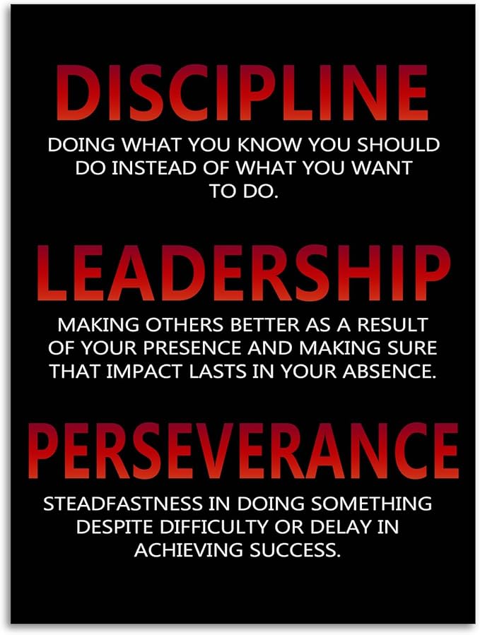 Inspirational Posters Motivational Canvas Wall Art Discipline Leadership Perseverance Printing Print Picture Modern Home Office Wall Decor Artwork Framed Living Room Ready to Hang[30″W X 40″H]