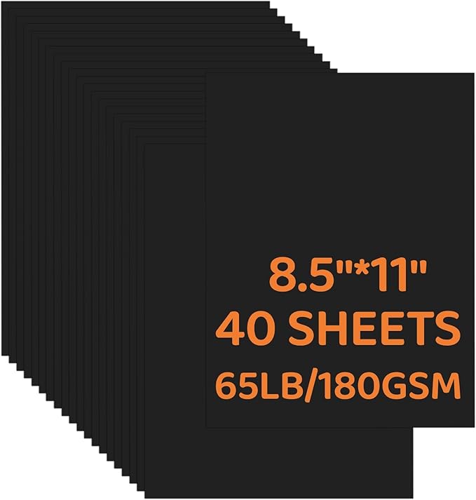 Black Cardstock Bulk 40 Sheets 8.5 x 11 Inches, 180GSM/65LB Colored Card Stock Paper, Construction Craft Paper for DIY Crafts, Card Making, Scrapbooking & Printing
