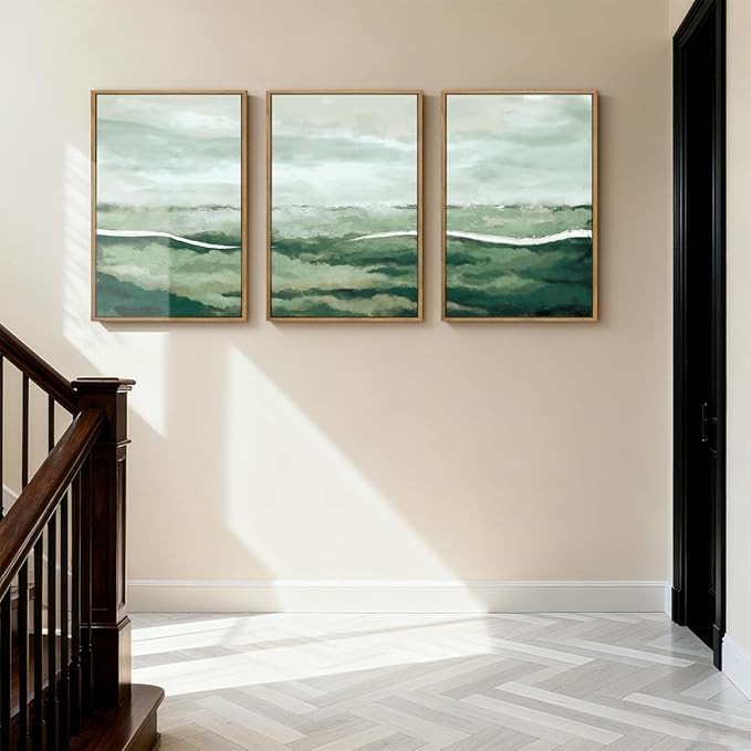 ANHUIB Large Green Wall Art 24x36 Inch Sage Green Abstract Wall Decor Watercolor Abstract Paintings Set of 3 for Living room Bedroom