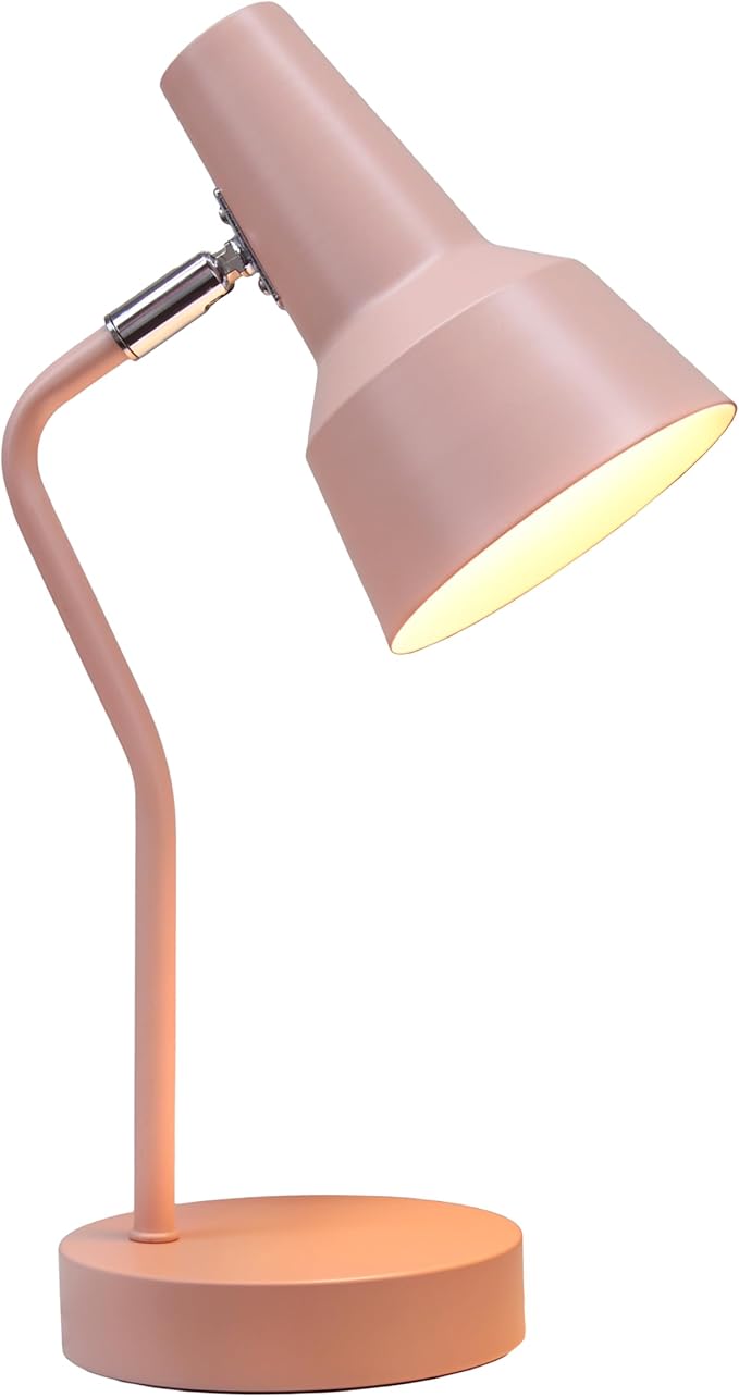 Simple Designs LD1078-BPK 15.2" Sleek Essentials Metal Cone Shade Desk Lamp with Adjustable Shade, for Office, Desk, Nightstand, Dorm, Blush Pink