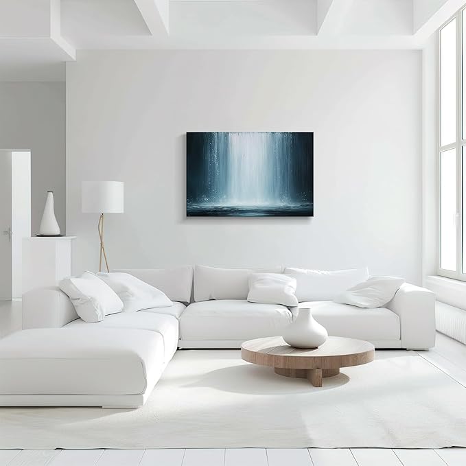 gaosoul Modern Abstract Canvas Wall Art Blue Fantasy Falls Paintings Stylish Framed Minimalism Artwork Prints for Living Room Bedroom Office Decor 36x24in