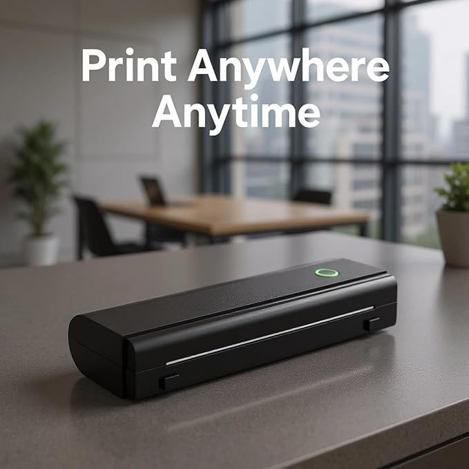 Wireless A4 Thermal Printer Set with 10 Rolls of Paper, Portable Inkless Printers for Phone, Office, and Home, Black