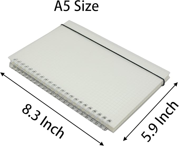 Yansanido Spiral Notebook, 3 Pcs A5 Thick Plastic Translucent Frosting Hardcover Graph Paper 80 Sheets -160 Pages Journals for Study and Notes (A5 5.7" x 8.3"- Grid 3pcs)