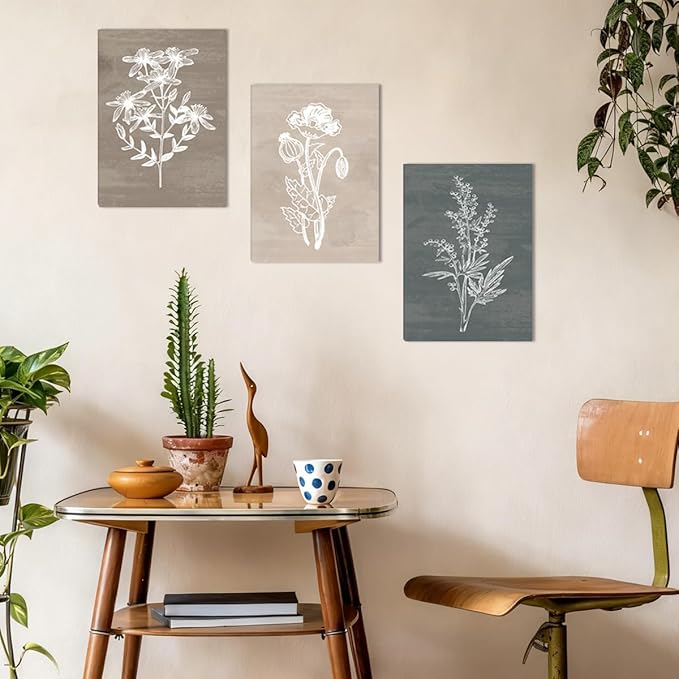 BINCUE Neutral Botanical Plant Canvas 6 Pieces Rustic Farmhouse Wall Art Natural Botanical Canvas Artwork Farmhouse Decor Boho Wall Art for Living Room Bedroom Bathroom Office 12"x 16"