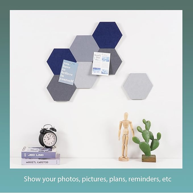 Felt Bulletin Board Tiles, 8 Pcs Hexagon Wall Tiles with Removable Adhesive, 7.9×6.9 Inch Cork Pin Board for Classroom, Home, Office (Set H, Middle)