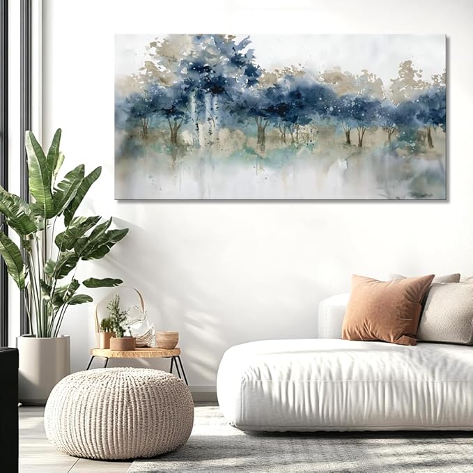 Wall Art Landscape Modern Wall Decor Canvas Painting Blue Ink Wall Art Large Artwork for Living Room Bedroom Office Home Decor 40"x79" with Framed