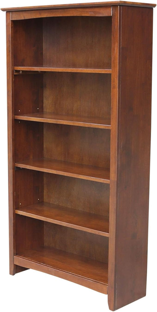 International Concepts, Solid Wood Bookcase 60" High, Adjustable Shelves, Solid, Sturdy Parawood Construction, Eco Friendly, Easy Assembly, Kitchen/Dining Furniture, Espresso
