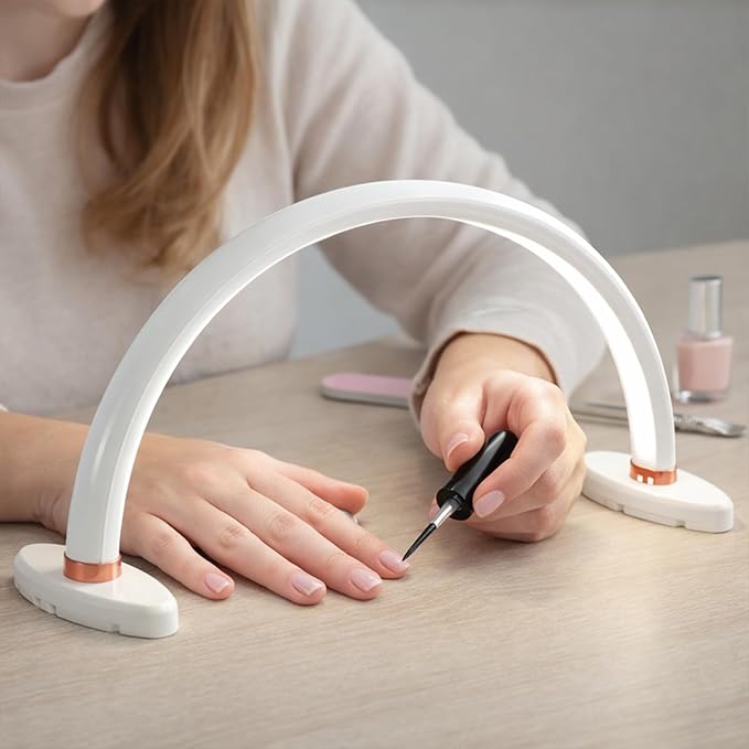 BZJ 16-Inch Half Moon Nail Light for Desk Portable Nail Art Table Lamp with Adjustable Brightness and Color Temperature for Beauty Eyelash Extensions Tattoo Crafts