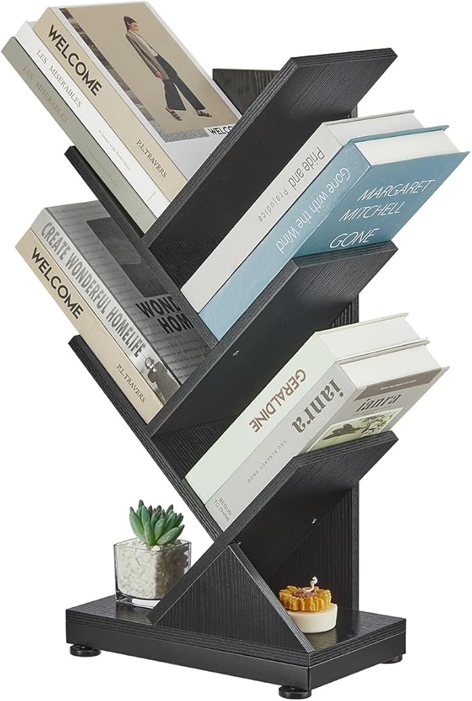ruboka 5-Shelf Tree Bookshelf, 5 Tier Floor Standing Bookcase for CDs/Magazine/Books, Small Book Organizer for Bedroom, Living Room, Office,Balcony,Retro Storage Shelve