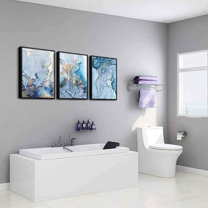 Black Framed Wall Art For Living Room Large Wall Decor For Office Bedroom Wall Decorations Minimalist Abstract Paintings blue Watercolor Wall Pictures Artwork Home Decor 3 Piece Framed Prints Art