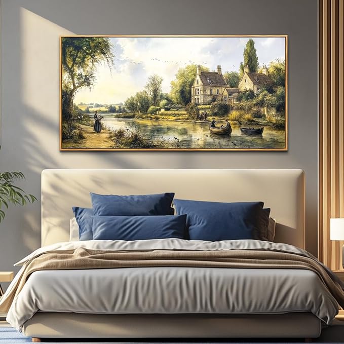 ERQINHUA Large Canvas Wall Art For Living Room Restaurant Wall Decor For Bedroom Office Mural Vintage Watercolour Countryside Scenery Wall Picture Printing Artwork Home Decor Wood Framed 30x60 In