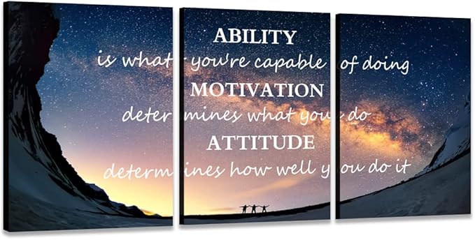 Unbruvo Motivational Inspirational Canvas Wall Art, 3 Pieces Positive Quotes Office Decor, Ability Motivation Attitude Artwork for Living Room Bedroom Workplace(72" Wx36 H)