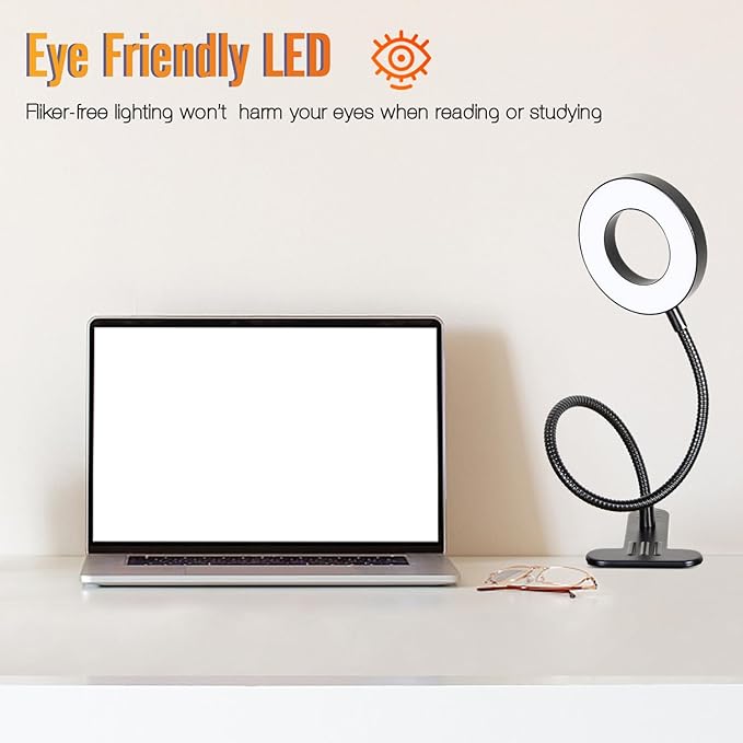 Clamp on Lamp, Desk Lamps, 8W Clip Light, Warm & Daylight & White Light 3 Colors, 10 Dimmable Illumination Modes (2 Pack)